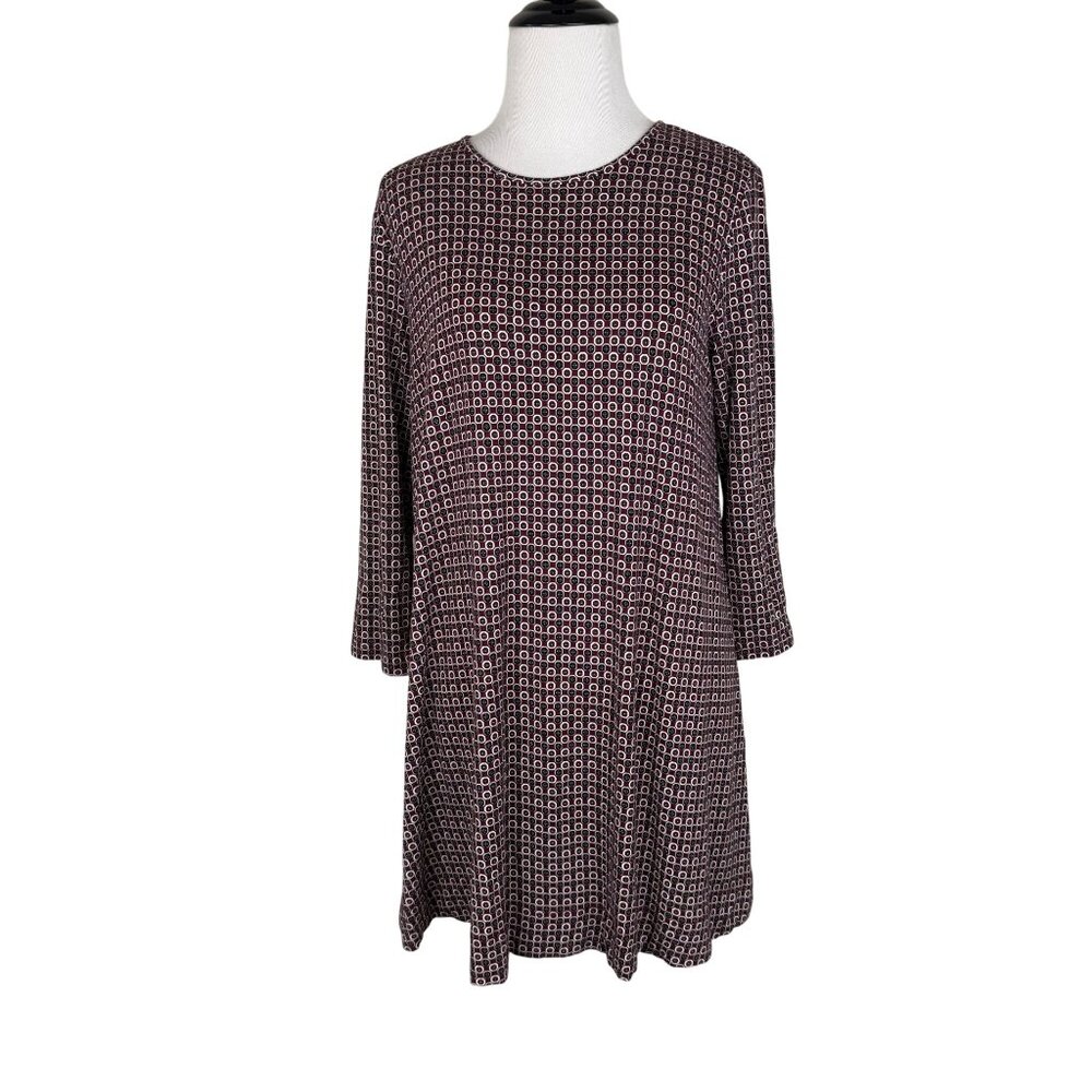 J. Jill Wearever Collection Burgundy Geometric Print Tunic Top Small Rayon Blend